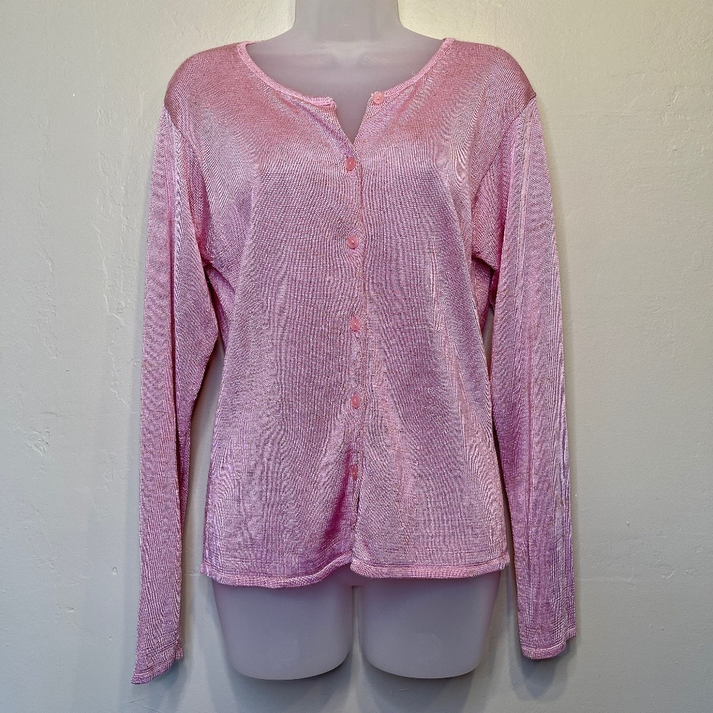 Limited | Y2K Barbie Jewel Tone Metallic Threading Long Sleeve Sweater Cardi - Picture 3 of 9